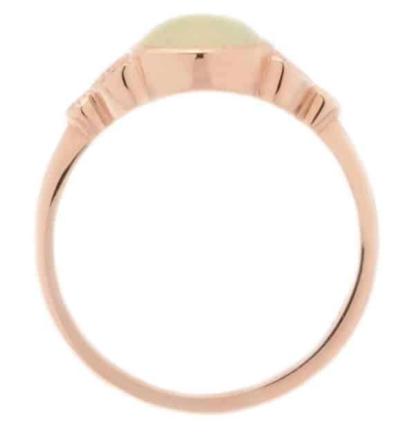 Art deco vintage style oval shape water opal round brilliant cut diamond trefoil cluster style ring platinum gold
