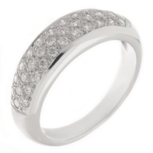 modern modernist designer three 3 row round brilliant cut grain set pave diamond eternity ring platinum gold