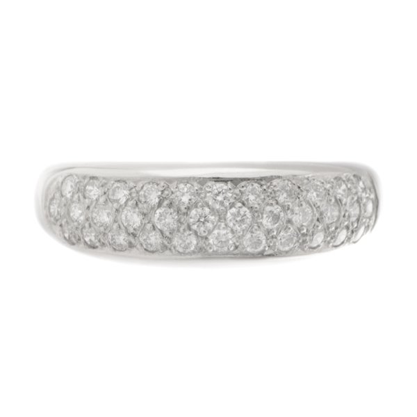 modern modernist designer three 3 row round brilliant cut grain set pave diamond eternity ring platinum gold