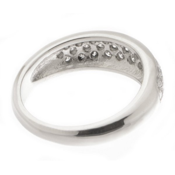 modern modernist designer three 3 row round brilliant cut grain set pave diamond eternity ring platinum gold