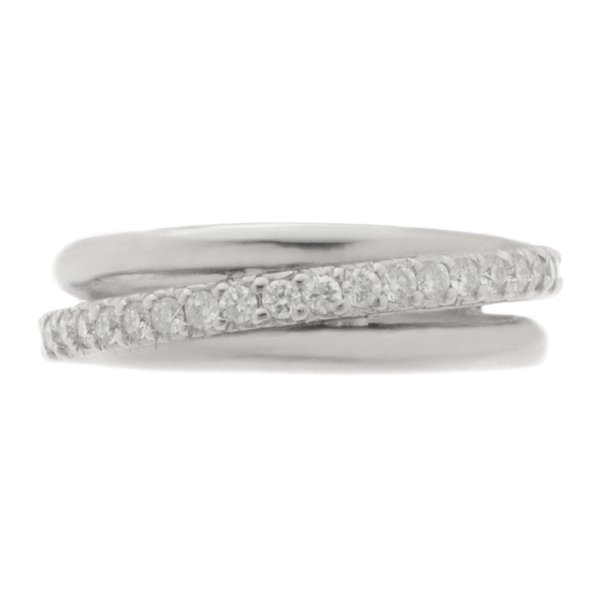 modern modernist designer crossover round brilliant cut claw set diamond half eternity ring platinum gold