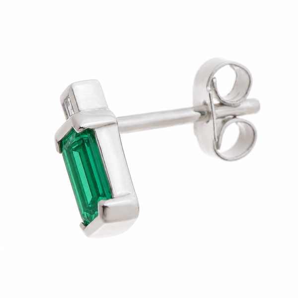 Art Deco style Emerald step cut octagon green emerald & Carre Cut shape natural Diamond Earrings platinum gold