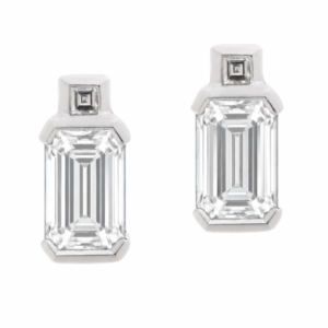 Art Deco style Emerald & carre Cut shape natural stud Diamond Earrings platinum gold