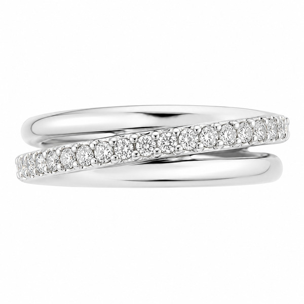 modern modernist designer crossover round brilliant cut claw set diamond half eternity ring platinum gold