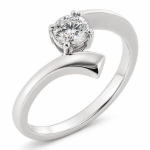 Awendi Modern Round Diamond Solitaire engagement Ring modernist contemporary kick out design designer platinum gold