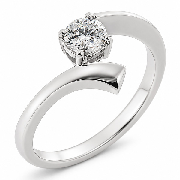 Awendi Modern Round Diamond Solitaire engagement Ring modernist contemporary kick out design designer platinum gold