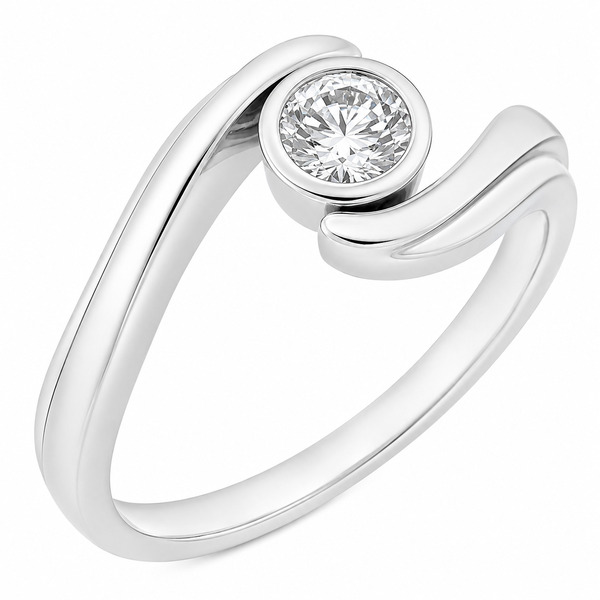 classic Modern modernist crossover solitaire engagement style round brilliant cut diamond ring deco design platinum gold