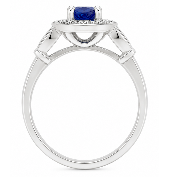 vintage art deco style round brilliant cut diamond & blue sapphire halo style cluster ring marquise petal shape setting platinum gold