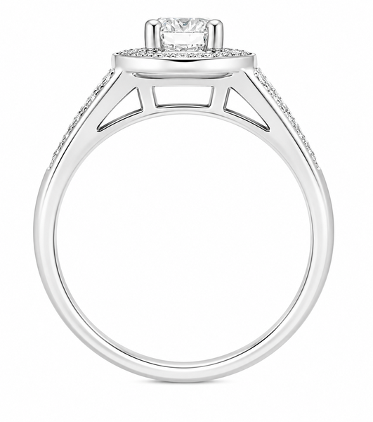 vintage art deco style Round brilliant cut Diamond & Blue Sapphire Halo Cluster Ring Split Shoulders shape setting platinum gold