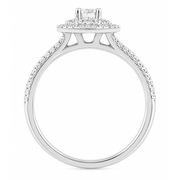4 four claw solitaire round brilliant cut Diamond engagement ring double halo cluster set split shoulders Platinum yellow gold