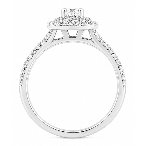 4 four claw solitaire cushion round brilliant cut Diamond engagement ring double halo cluster set double shoulders Platinum yellow gold