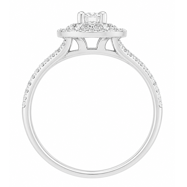 4 four claw solitaire cushion round brilliant cut Diamond engagement ring double halo cluster set split shoulders Platinum yellow gold