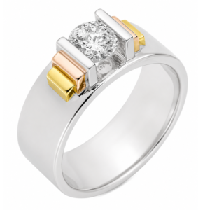 Classic 1920's 1930's Art Deco 3 three Colour Gold Stepped Solitaire Round brilliant cut Diamond Ring step platinum gold