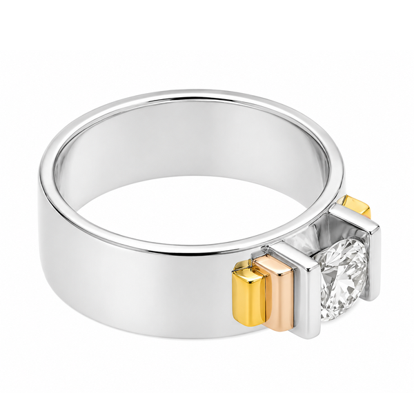 Classic 1920's 1930's Art Deco 3 three Colour Gold Stepped Solitaire Round brilliant cut Diamond Ring step platinum gold