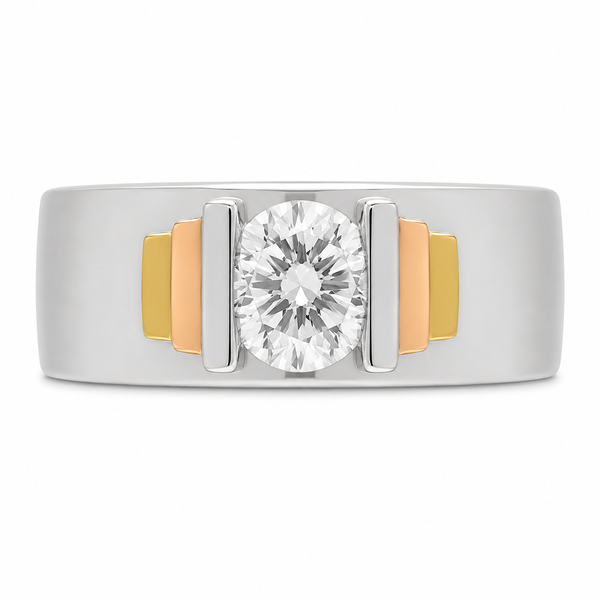 Classic 1920's 1930's Art Deco 3 three Colour Gold Stepped Solitaire Round brilliant cut Diamond Ring step platinum gold