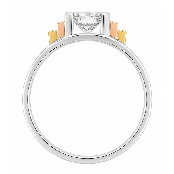 Classic 1920's 1930's Art Deco 3 three Colour Gold Stepped Solitaire Round brilliant cut Diamond Ring step platinum gold