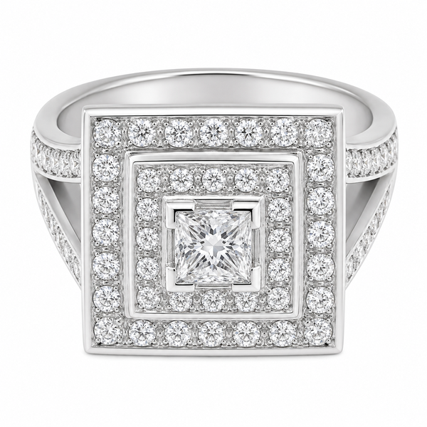 Art Deco 1920's 1930's Style Princess Cut Diamond Square Set Halo Cluster design Ring shape setting platinum gold