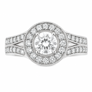 vintage art deco style Round brilliant cut Diamond Halo Cluster Ring With Split Shoulders shape setting platinum gold