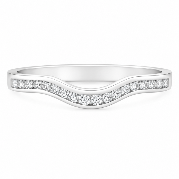 Santra Round brilliant cut Diamond Shaped wedding band channel set Half Eternity Ring fit next around engagement platinum gold