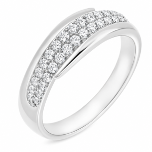 clinton modern modernist designer crossover round brilliant cut grain pave set diamond half eternity ring platinum gold