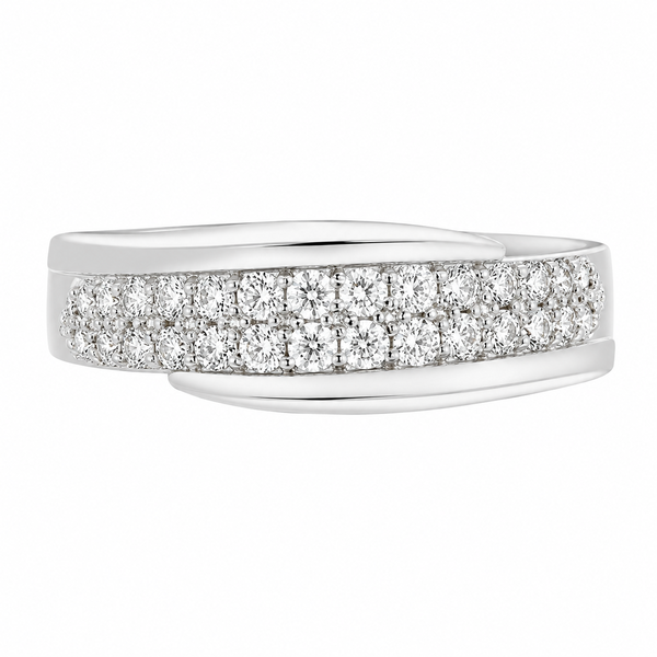 clinton modern modernist designer crossover round brilliant cut grain pave set diamond half eternity ring platinum gold