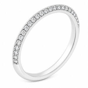 Geo round brilliant cut diamond half eternity matching wedding band ring platinum gold
