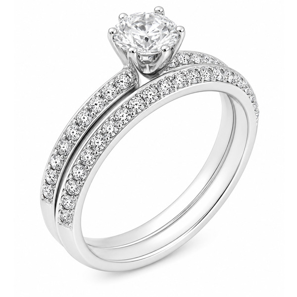 Geo round brilliant cut diamond half eternity matching wedding band ring platinum gold