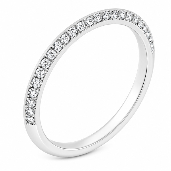 Geo round brilliant cut diamond half eternity matching wedding band ring platinum gold