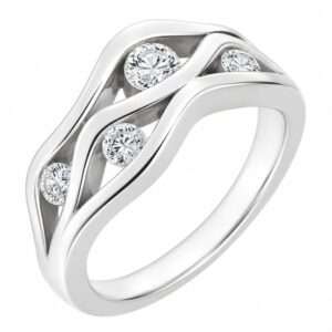 Modern modernist contemporary Wavey design Round brilliant cut Diamond Cluster half Eternity style Ring platinum gold