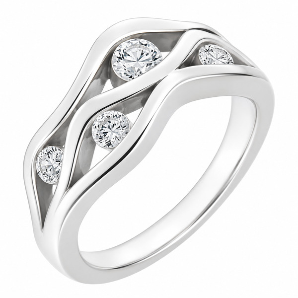 Modern modernist contemporary Wavey design Round brilliant cut Diamond Cluster half Eternity style Ring platinum gold