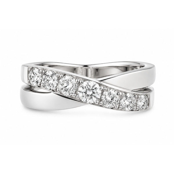 Modern modernist contemporary Rowley graduated round diamond crossover half Eternity style Ring platinum gold
