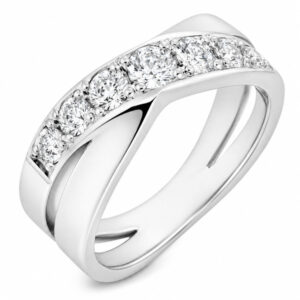 Modern modernist contemporary Rowley graduated round diamond crossover half Eternity style Ring platinum gold