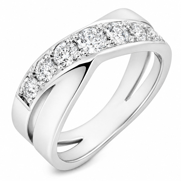 Modern modernist contemporary Rowley graduated round diamond crossover half Eternity style Ring platinum gold
