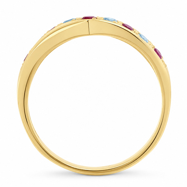 Modern modernist contemporary yoga graduated round blue diamond ruby crossover half Eternity style Ring platinum gold
