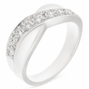 Modern modernist contemporary yoga graduated round diamond crossover half Eternity style Ring platinum gold