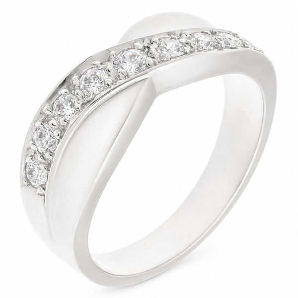 Modern modernist contemporary yoga graduated round diamond crossover half Eternity style Ring platinum gold
