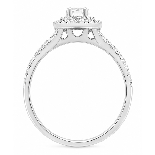 4 four claw solitaire asscher round brilliant cut Diamond engagement ring double halo cluster set double shoulders Platinum yellow gold