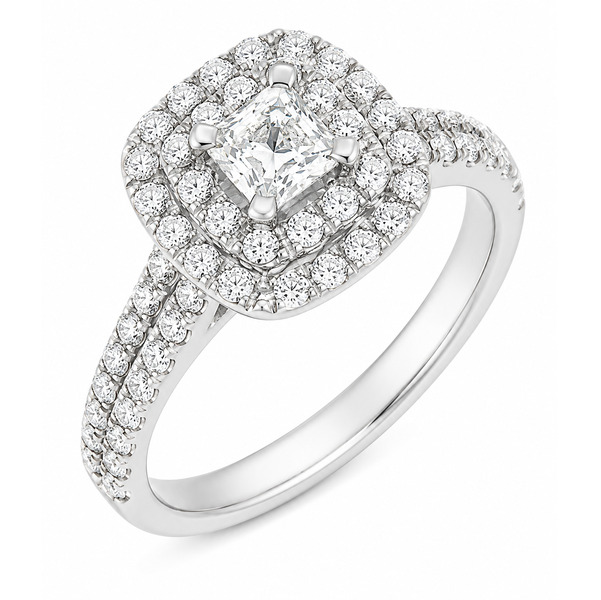4 four claw solitaire asscher round brilliant cut Diamond engagement ring double halo cluster set double shoulders Platinum yellow gold