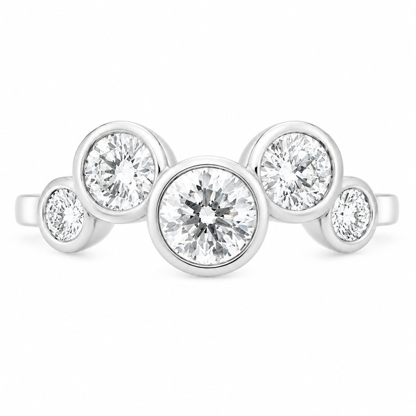 Modern modernist organic five stone round diamond bubble scatter eternity ring platinum gold