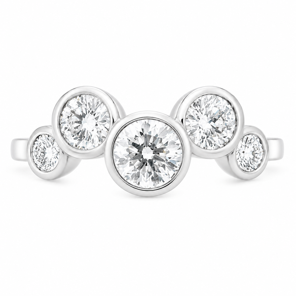 Modern modernist organic five stone round diamond bubble scatter eternity ring platinum gold