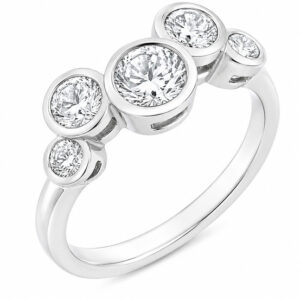 Modern modernist organic five stone round diamond bubble scatter eternity ring platinum gold