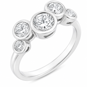 Modern modernist organic five stone round diamond bubble scatter eternity ring platinum gold