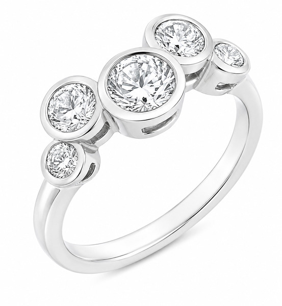 Modern modernist organic five stone round diamond bubble scatter eternity ring platinum gold