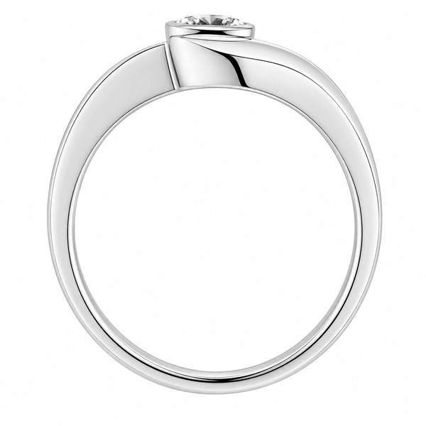 classic Modern modernist crossover solitaire engagement style round brilliant cut diamond ring deco design platinum gold