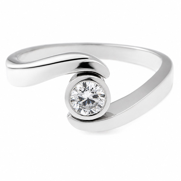 classic Modern modernist crossover solitaire engagement style round brilliant cut diamond ring deco design platinum gold