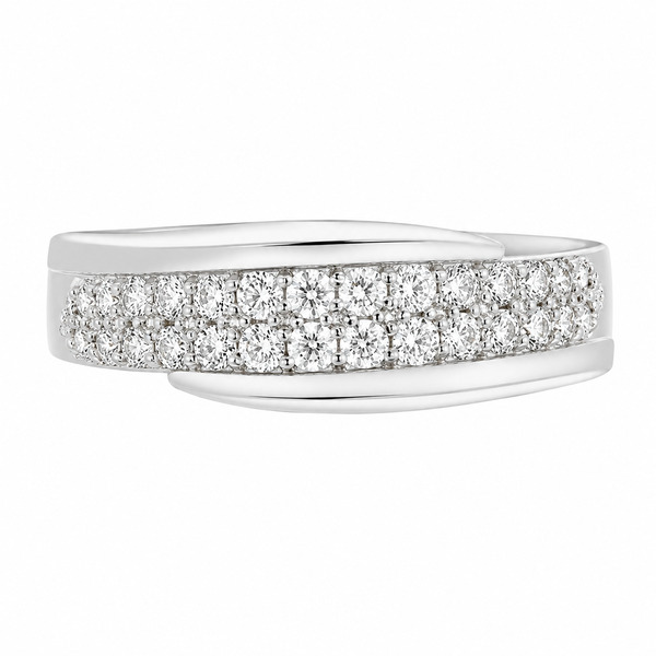 clinton modern modernist designer crossover round brilliant cut grain pave set diamond half eternity ring platinum gold
