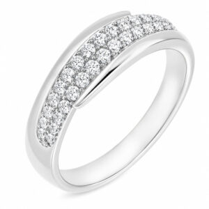 clinton modern modernist designer crossover round brilliant cut grain pave set diamond half eternity ring platinum gold