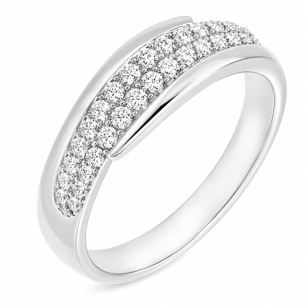 clinton modern modernist designer crossover round brilliant cut grain pave set diamond half eternity ring platinum gold