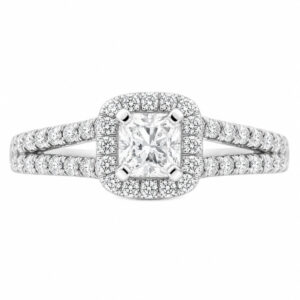 4 four claw solitaire cushion Diamond engagement ring round halo cluster set split double shoulders Platinum yellow gold