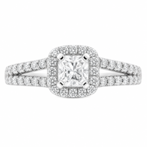 4 four claw solitaire cushion Diamond engagement ring round halo cluster set split double shoulders Platinum yellow gold
